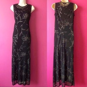Black Gold Foil Rose Maxi Dress by Byer Studio S